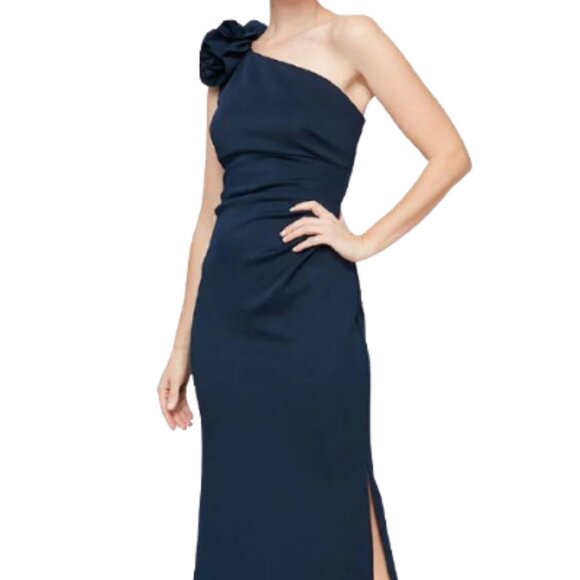 NWT S.L. Fashions 9134208 One Shoulder Formal Gown Navy Size 12 - Picture 1 of 6